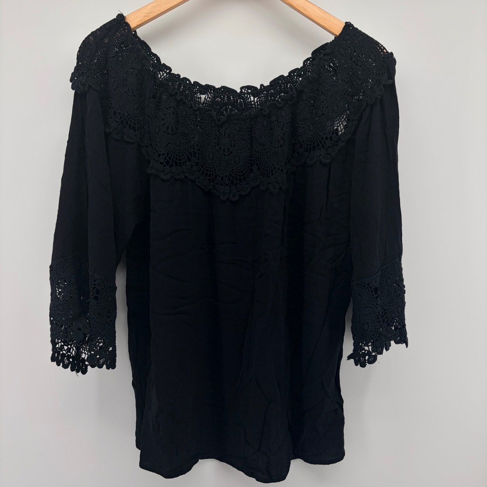 Entro Crochet Lace Off The Shoulder Blouse Black Boho Top Women Size S